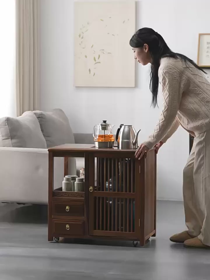 Multi-functional Walnut Movable Tea Table