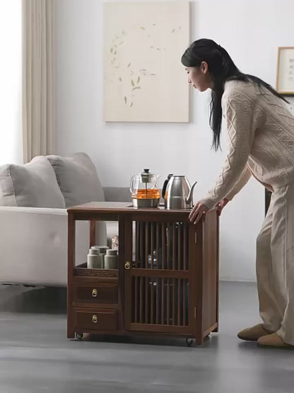 Multi-functional Walnut Movable Tea Table