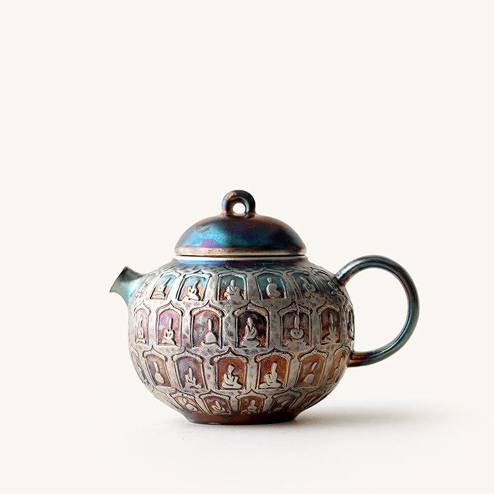 Colorful Silver-Plated Ceramic Buddhas Teapot