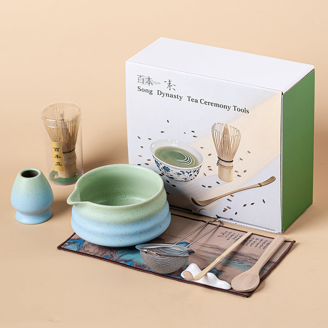 Japanese Gradient Green &amp; Blue Matcha Tea Set