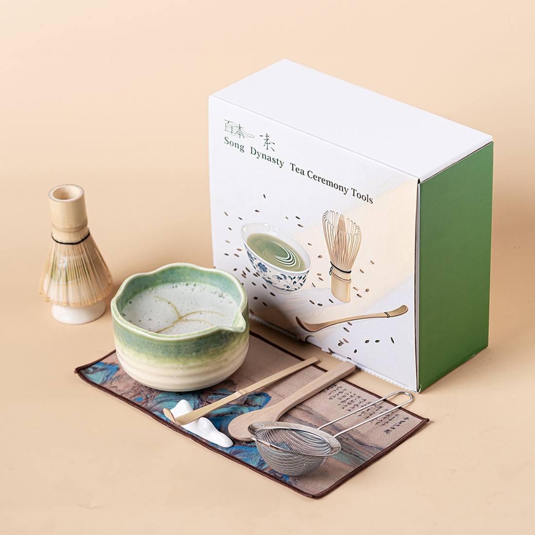 Japanese Kiln Changed Green Matcha Tea Set
