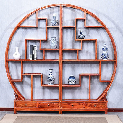 Round Shaped Chinese Curio Display Cabinet Shelf