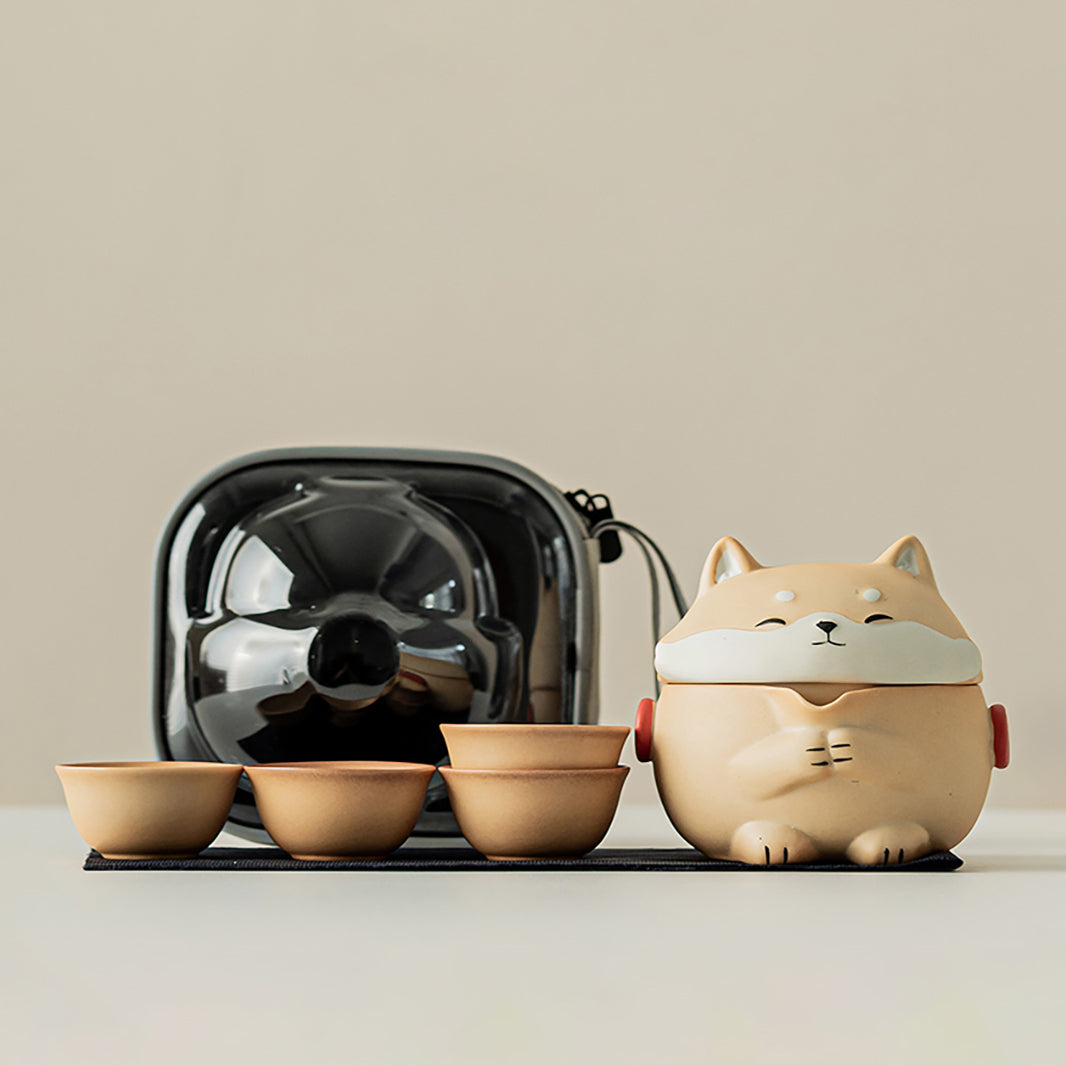 Cute Shiba Inu Pottery Travel Tea Set