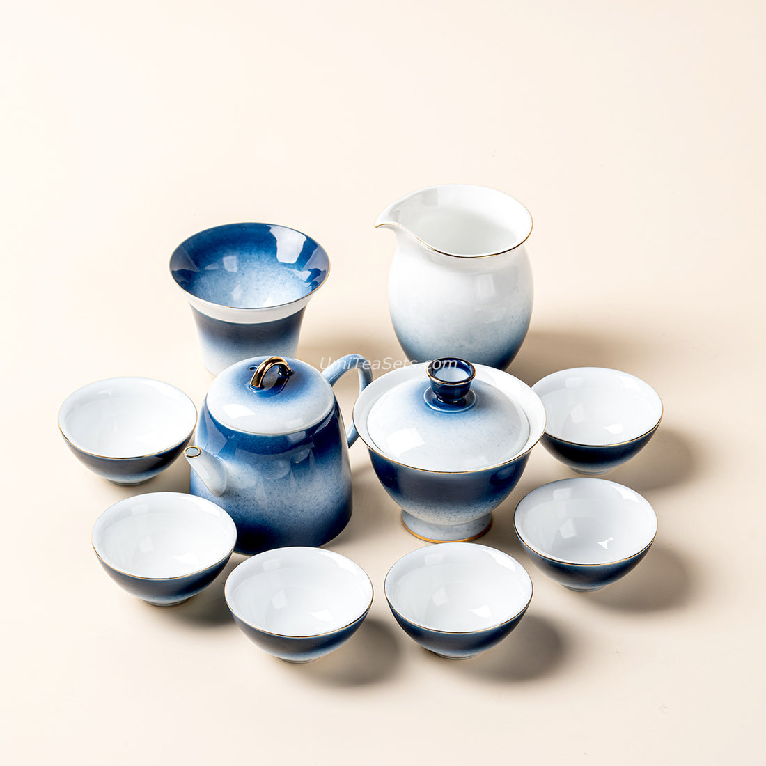 Gradient Blue Jade Porcelain Tea Set