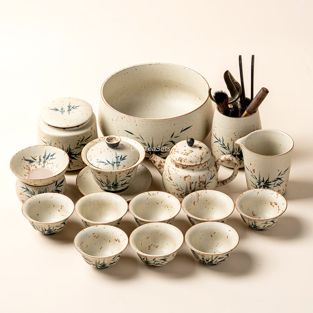 Chinese Ruyao Ceramic Bamboo Tea Set