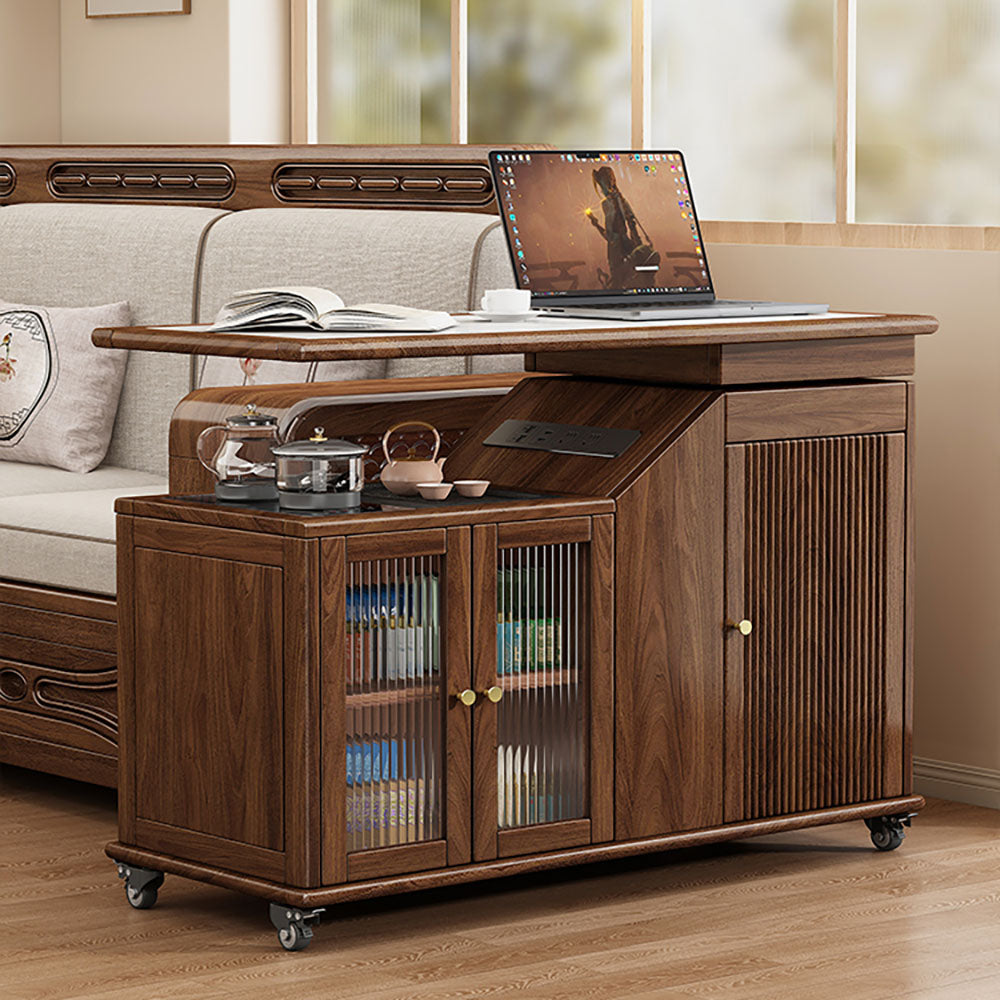 Walnut Extendable &amp; Rotatable Movable Tea Table