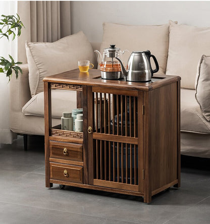 Multi-functional Walnut Movable Tea Table